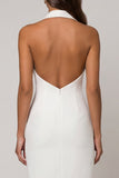 Halter Peaked Lapel White Bodycon Midi Work Dress