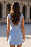 Peaked Lapel Bodycon Blue Mini Work Dress