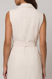 Peaked Lapel Bodycon Ivory Mini Work Dress with Sash