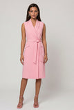 Shawl Lapel Bodycon Pink Midi Work Dress with Sash
