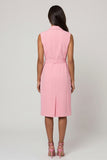 Shawl Lapel Bodycon Pink Midi Work Dress with Sash
