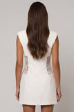 White Peaked Lapel Lace Bodycon Mini Work Dress