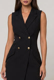 Black Notched Lapel Sleeveless Bodycon Mini Work Dress