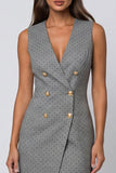Grey Sleeveless Bodycon Midi Work Dress with Slit
