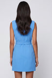 Blue Notched Lapel Bodycon Mini Work Dress with Sash