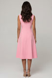 Pink Shawl Lapel A Line Double Breasted Midi Work Dress