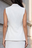 White 2 Piece Notched Lapel Work Dress with Ruffles