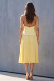 Yellow Halter 2 Piece A Line Pleated Midi Work Dress