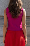 Colorblock 2 Piece Fuchsia and Red Pleated A Line Midi Work Dress