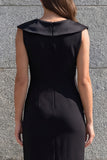 Black Appliqued Ruched Ruffled Bodycon Cocktail Dress