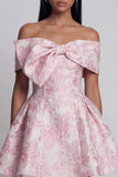 Pink Floral Off the Shoulder A Line Mini Wedding Guest Dress