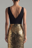 Sparkly Colorblock Mermaid Black and Gold Formal Dress