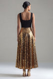 Sparkly A Line Square Neck Black and Gold Evening Dress