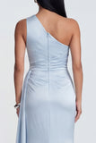 Sky Blue One Shoulder Mermaid Formal Dress with Side Streamer