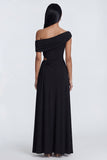 Black Cut Out One Shoulder Formal Dress with side streamer