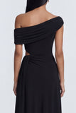 Black Cut Out One Shoulder Formal Dress with side streamer