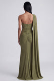 Olive Mermaid Ruched Long Formal Dress with Sash