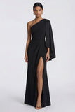 One Shoulder Black Mermaid Formal Dress with Cape Sleeve