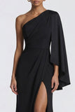 One Shoulder Black Mermaid Formal Dress with Cape Sleeve