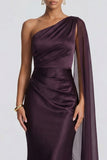 Cabernet One Shoulder Mermaid Formal Dress with Cape Sleeve