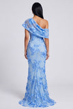 Yellow One Shoulder Floral Mermaid Long Wedding Guest Dress