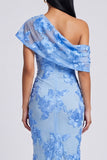 Yellow One Shoulder Floral Mermaid Long Wedding Guest Dress
