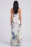 Ivory Floral Strapless Ruched Long Wedding Guest Dress with Slit
