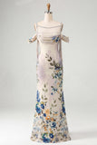 Sheath Black Cold Shoulder Floral Wedding Guest Dress with Sash