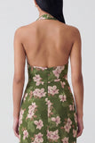 Dark Green Halter Sheath Floral Wedding Guest Dress