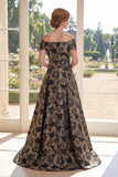 Black Floral Off the Shoulder A Line Mother of the Bride Dress
