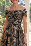 Black Floral Off the Shoulder A Line Mother of the Bride Dress