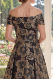 Black Floral Off the Shoulder A Line Mother of the Bride Dress