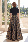Black Floral Notched Lapel A Line Maxi Mother of the Bride Dress