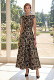 Black Floral Bateau Neck A Line Mother of the Bride Dress