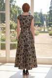 Black Floral Bateau Neck A Line Mother of the Bride Dress