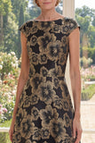 Black Floral Bateau Neck A Line Mother of the Bride Dress