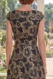 Black Floral Bateau Neck A Line Mother of the Bride Dress
