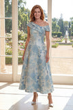 Asymmetrical Neck Floral Blue A Line Mother of the Bride Dress