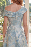 Asymmetrical Neck Floral Blue A Line Mother of the Bride Dress
