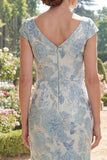 Cap Sleeve Mermaid Floral Blue Ruched Mother of the Bride Dress