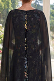 Boat Neck Black Floral A Line Maxi Mother of the Bride Dress