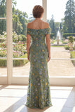 Green Off the Shoulder Mermaid Floral Mother of the Bride Dress