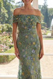 Green Off the Shoulder Mermaid Floral Mother of the Bride Dress