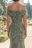 Green Off the Shoulder Mermaid Floral Mother of the Bride Dress