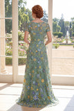 Green A Line Embroidered Floral Mother of the Bride Dress