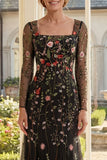 Long Sleeve Black Floral Mermaid Mother of the Bride Dress