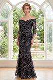 Black Off the Shoulder Appliqued Mermaid Mother of the Bride Dress