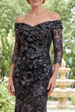 Black Off the Shoulder Appliqued Mermaid Mother of the Bride Dress