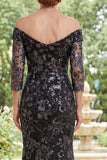 Black Off the Shoulder Appliqued Mermaid Mother of the Bride Dress