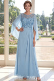 Light Blue Ruched Sequin Mother of the Bride Dress with Cape Sleeves